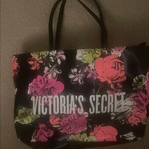 Victoria's Secret Black and Pink Floral Tote